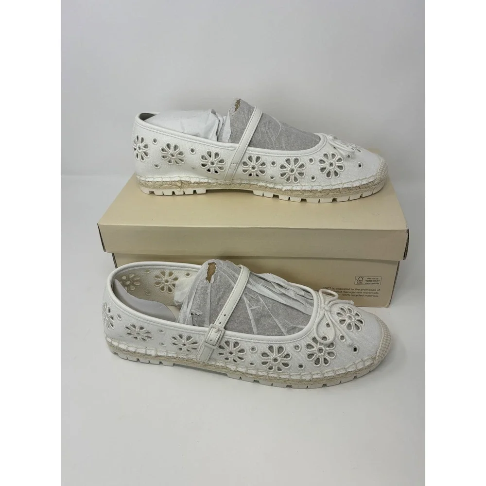 On 34th Cassieef White Eyelet Floral Mary Jane Espadrille Flats Lug Sole 10M